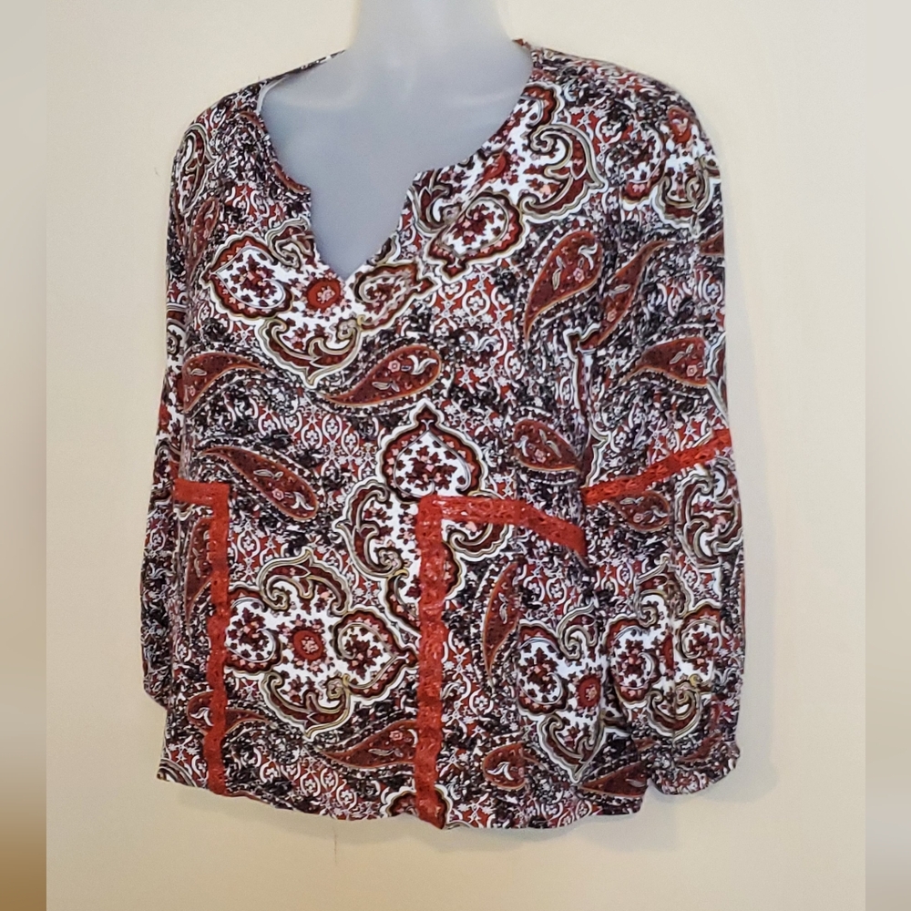 Cato Red and Black Paisley Blouse 18/20W - Picture 2 of 9